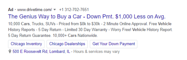 Inserting the lines of extensions in google search ad